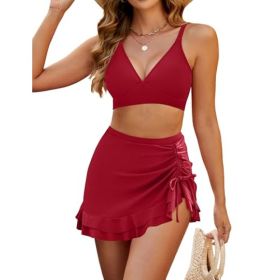 Split Bikini Cover Belly Slimming Swimsuit Suit (Option: Red-XL)