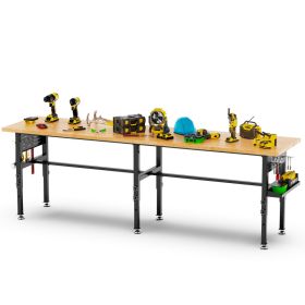 96in Adjustable Workbench With Side Pegboard, Solid Wood Top, 2000 Lbs Capacity, Adjustable Height Garage Work Table With Power Outlet, Storage B (Option: BLACK)