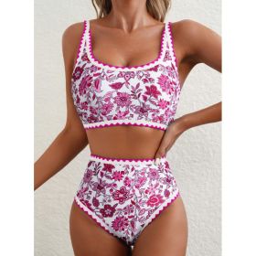 Fashion Paisley Pattern Floral Edge Sexy Bikini Swimsuit (Option: Rose Red-S)