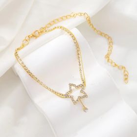 Women's Fashion Personality Five-pointed Star Heart Shape Rhinestone Bead Necklace Anklet (Option: Gold)