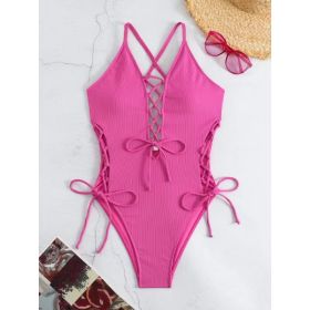 European And American Sexy Backless Siamese Bikini Swimsuit (Option: Rose Pink-S)