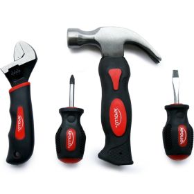 Apollo Tools 4 Piece Stubby Tool Set Mini Hammer Screwdriver And Wrench Red (Option: Red)