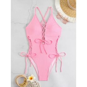 European And American Sexy Backless Siamese Bikini Swimsuit (Option: Pink-S)