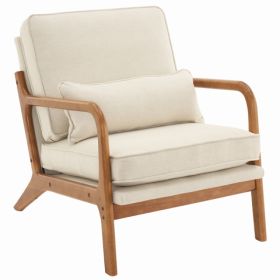 [Same Code: 16753613]Oak Armrest Oak Upholstered Single Lounge Chair Indoor Lounge Chair Off-White (Option: defaulttitle)