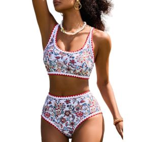 Fashion Paisley Pattern Floral Edge Sexy Bikini Swimsuit (Option: Red-S)