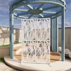 Metal Privacy Screens W3.8Ft X H6Ft Outdoor And Indoor Divider With Free Standing Decorative Privacy Screen For Balcony Patio Garden Room Divider (Option: White)