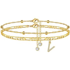 26 Letters Anklet Zircon Letters Simple (Option: V)