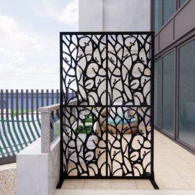 Metal Privacy Screens W3.8Ft X H6Ft Outdoor And Indoor Divider With Free Standing Decorative Privacy Screen For Balcony Patio Garden Room Divider (Option: BLACK)