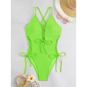 European And American Sexy Backless Siamese Bikini Swimsuit (Option: Grass Green-M)