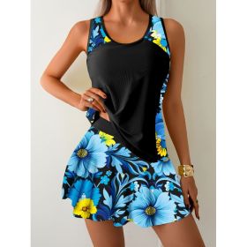 Sunflower-patterned Bright-colored Skirt-style Swimsuit (Option: 1461 Black-M)