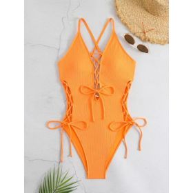 European And American Sexy Backless Siamese Bikini Swimsuit (Option: Orange-M)