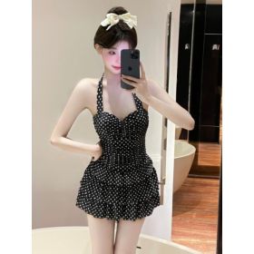 Women's Retro Polka-Dot One-Piece Swimsuit (Option: Black-L)