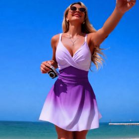 Womens One-piece Bikini-style Swimsuit (Option: Purple Gradient-2XL)