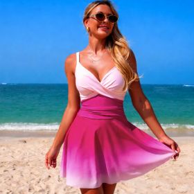 Womens One-piece Bikini-style Swimsuit (Option: Pink Gradient-2XL)