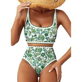 Fashion Paisley Pattern Floral Edge Sexy Bikini Swimsuit (Option: Emerald Green-L)
