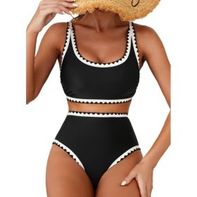 Fashion Paisley Pattern Floral Edge Sexy Bikini Swimsuit (Option: Black-L)