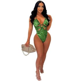 Women's Clothing Printed Lace Up Iron Hoop Beachwear Two-piece Set (Option: Green-L)