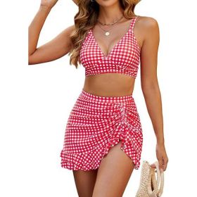 Split Bikini Cover Belly Slimming Swimsuit Suit (Option: Pink Plaid-S)
